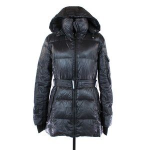 S13 Insulated Down Filled Belted Black Hooded Parka Coat M Puffer Jacket NYC
